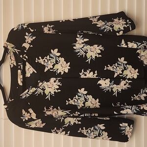 41 Hawthorn - Black, Cream, Green, 3/4 Sleeve Blouse, Size Large